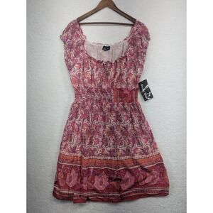 NWT Studio West Boho Red‎ Orange Pink Paisley Short Maxi Dress L